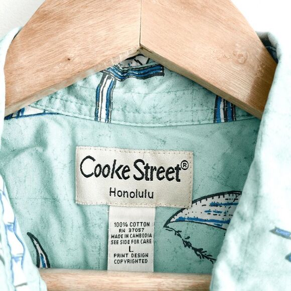 Cooke Street Honolulu Mens Button Down Shirt Printed Light Green Large - Picture 3 of 6